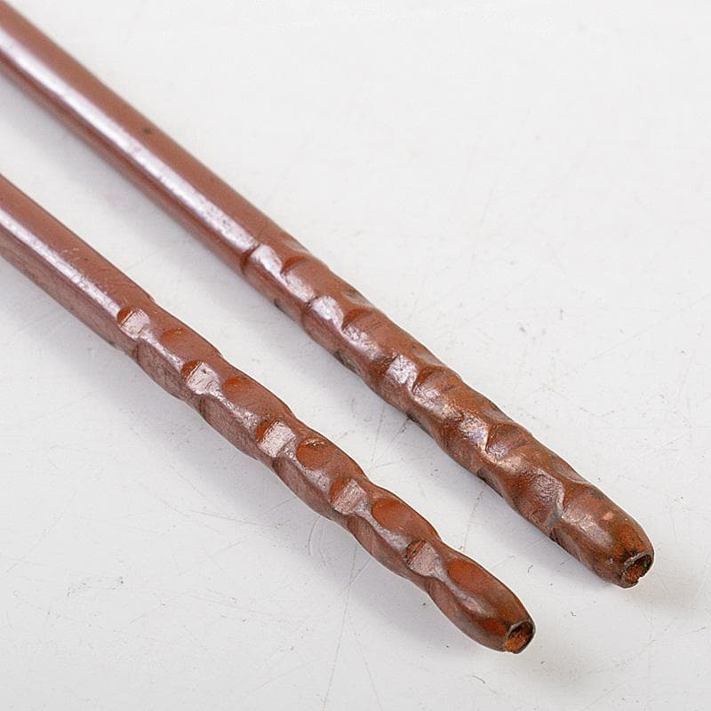 茶道具　梅龍軒作　銅製　鳥頭角透かし　象嵌　火箸　共箱　C　6641