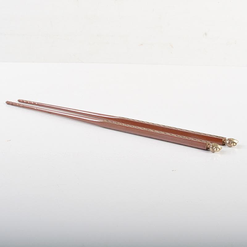 茶道具　梅龍軒作　銅製　鳥頭角透かし　象嵌　火箸　共箱　C　6641