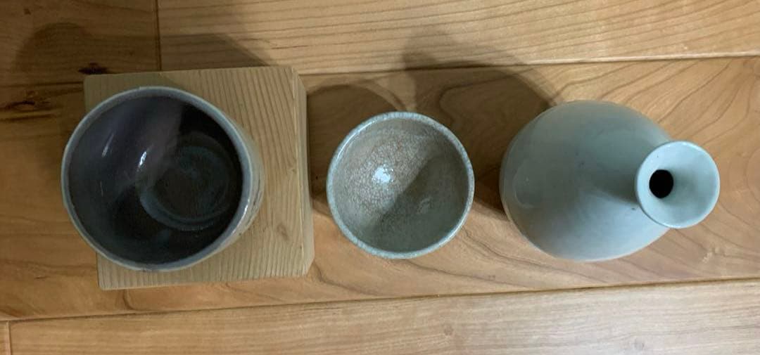 晩酌セット3点：①徳化窯白瓷胴継瓶/②池順鐸作ぐい呑/③池順鐸 作？ぐい呑
