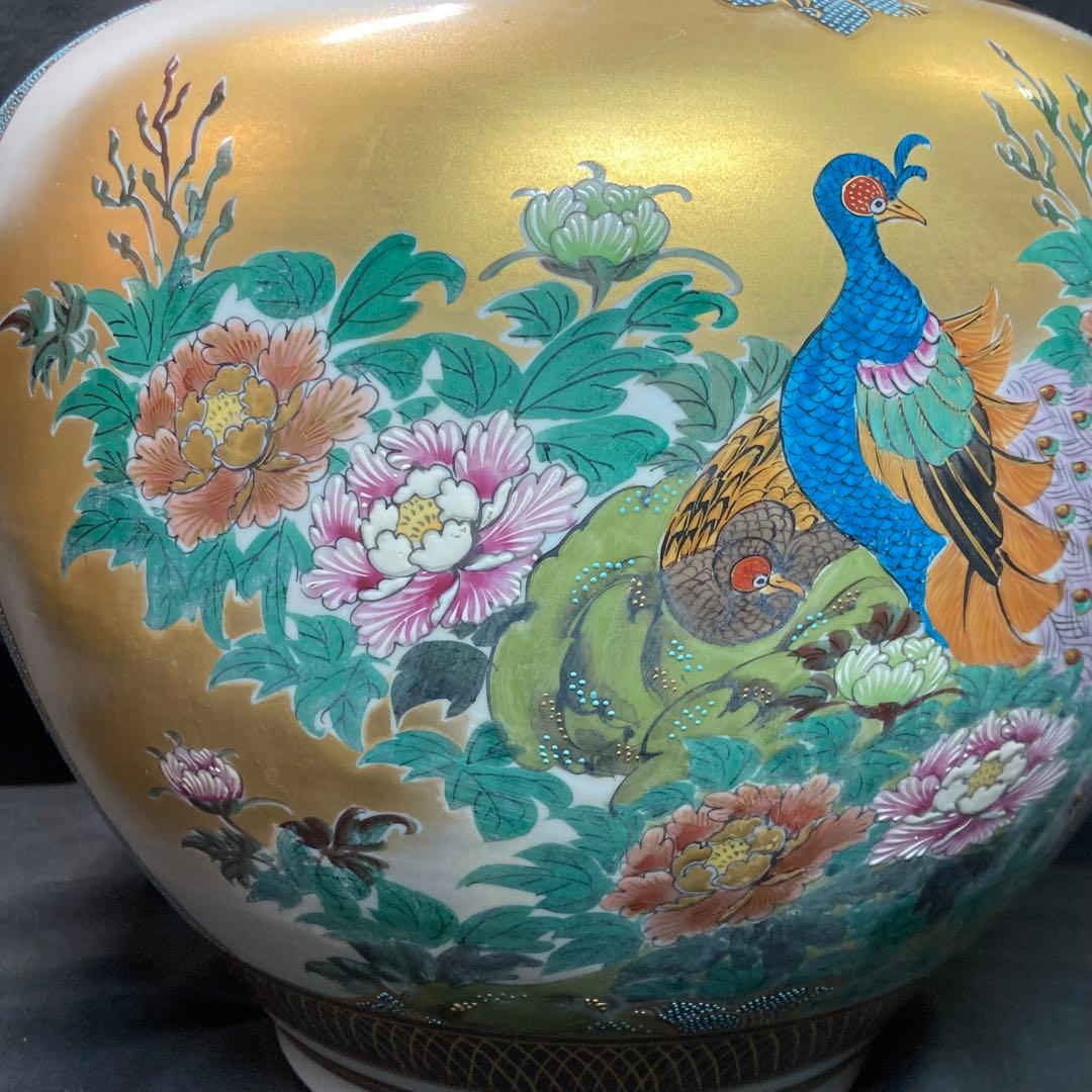 【美品】九谷錦生 花瓶 金彩 賢人図 花鳥図