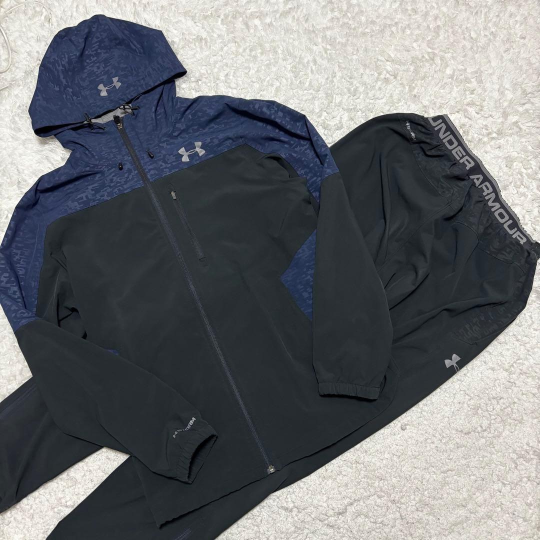 【美品】アンダーアーマー カモフラ セットアップ XLサイズ ブラック×ネイビー