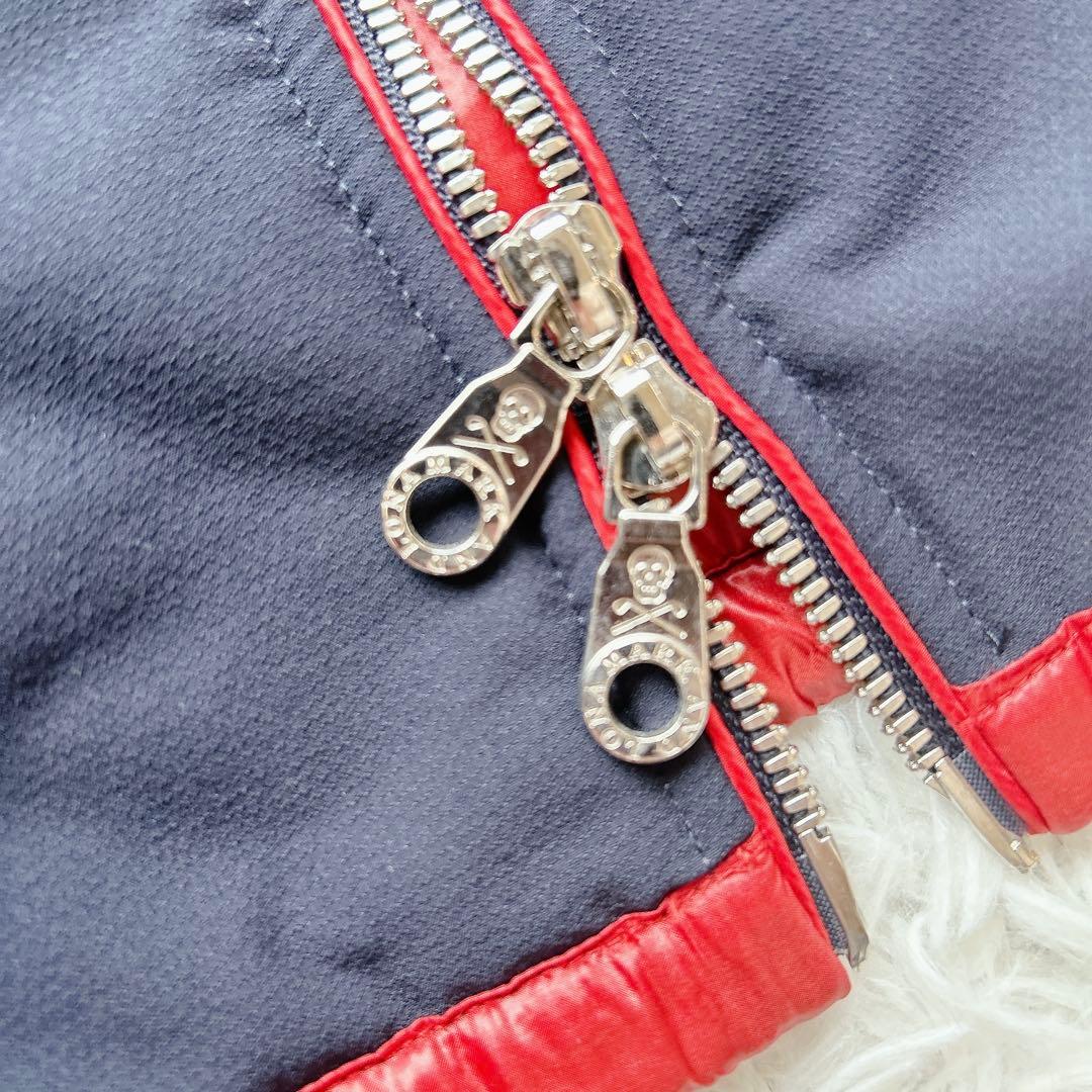 美品 マークアンドロナ ゴルフウェア 中綿ブルゾン 48 赤×紺 撥水 防寒