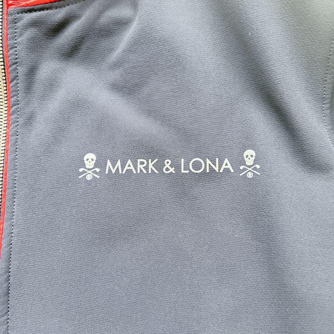 美品 マークアンドロナ ゴルフウェア 中綿ブルゾン 48 赤×紺 撥水 防寒