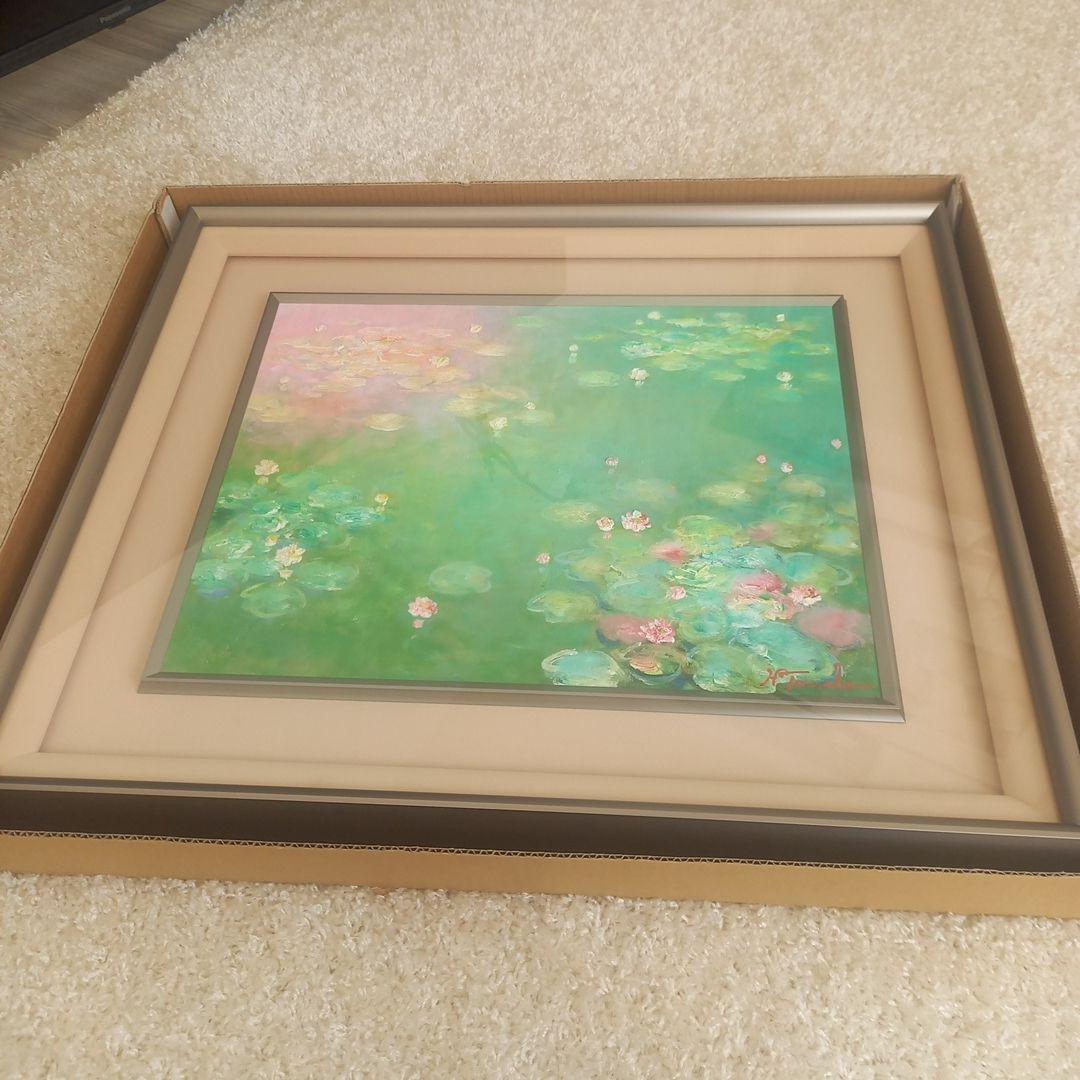 水面に浮かぶ睡蓮 油彩画 大判