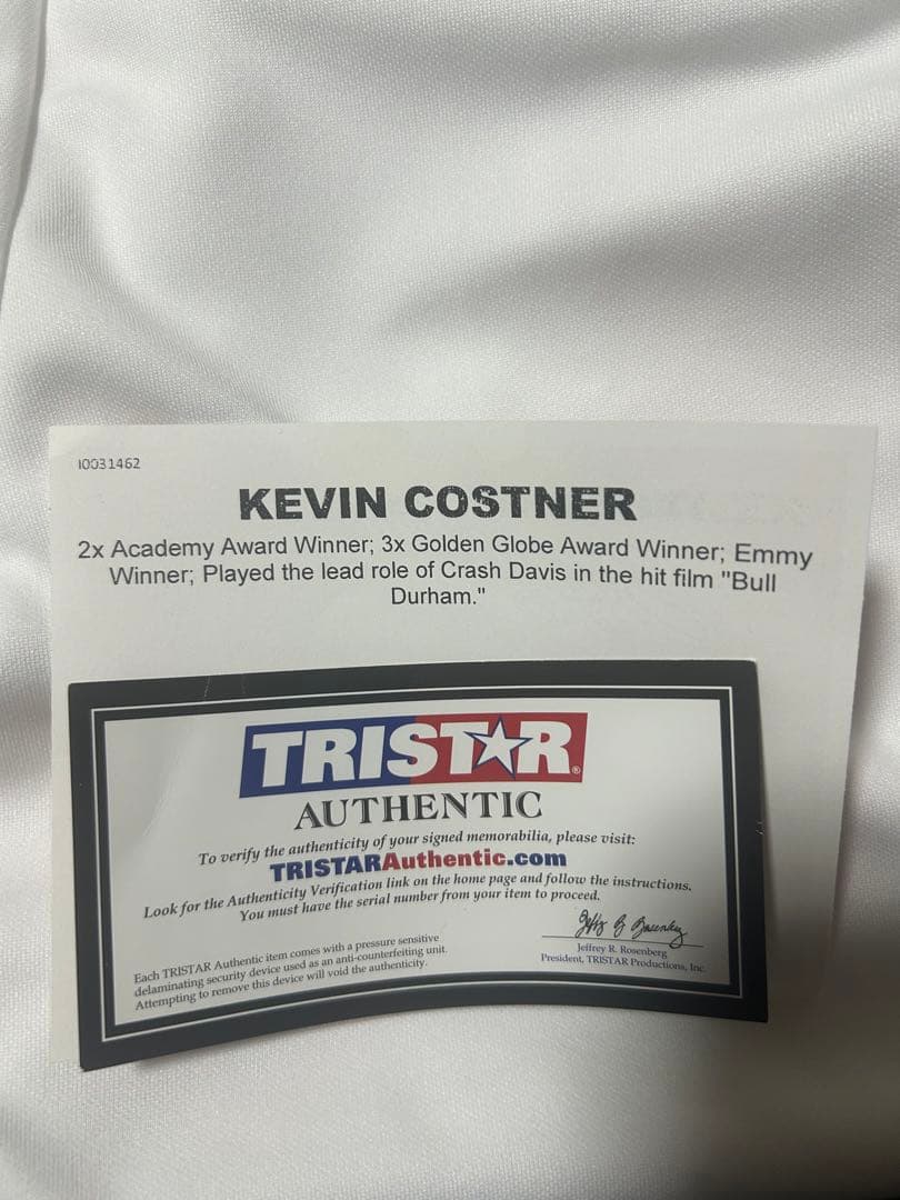 ケビン・コスナー 直筆サイン入りDurhamBullsユニフォームtristar