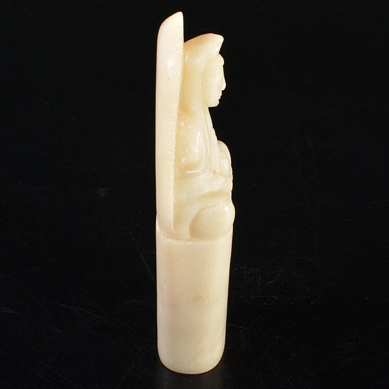 NM　中国玉石白玉彫刻　観音菩薩像仏像　印材重さ約425g　M　R6796