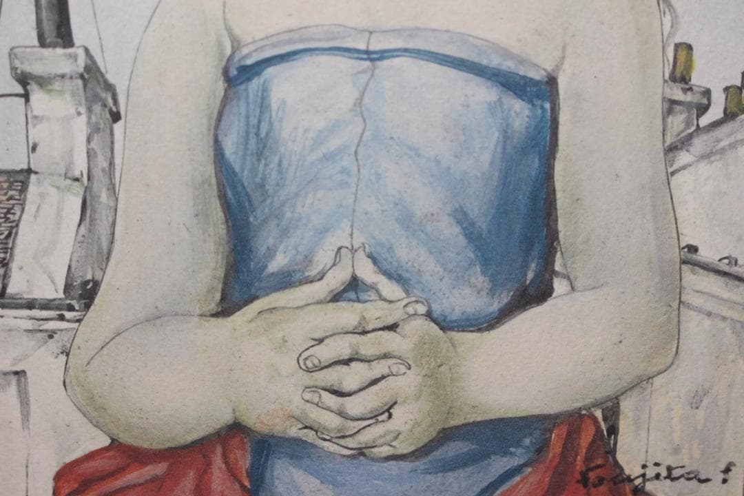 藤田嗣治 エスタンプリトグラフ「パリの屋根の上の少女」 3/75