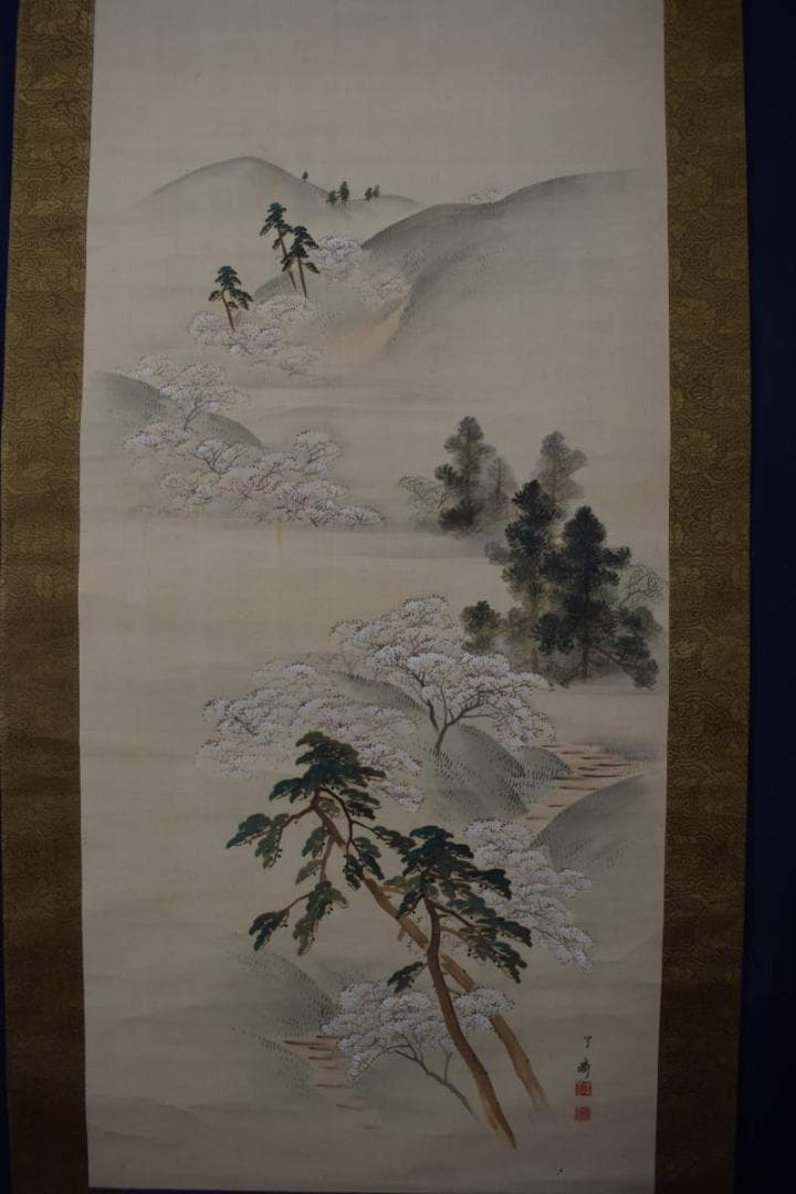 【真作】吉村了斎/孝文/春秋之図/桜花紅葉図/双幅/掛軸☆宝船☆Y-707　JM