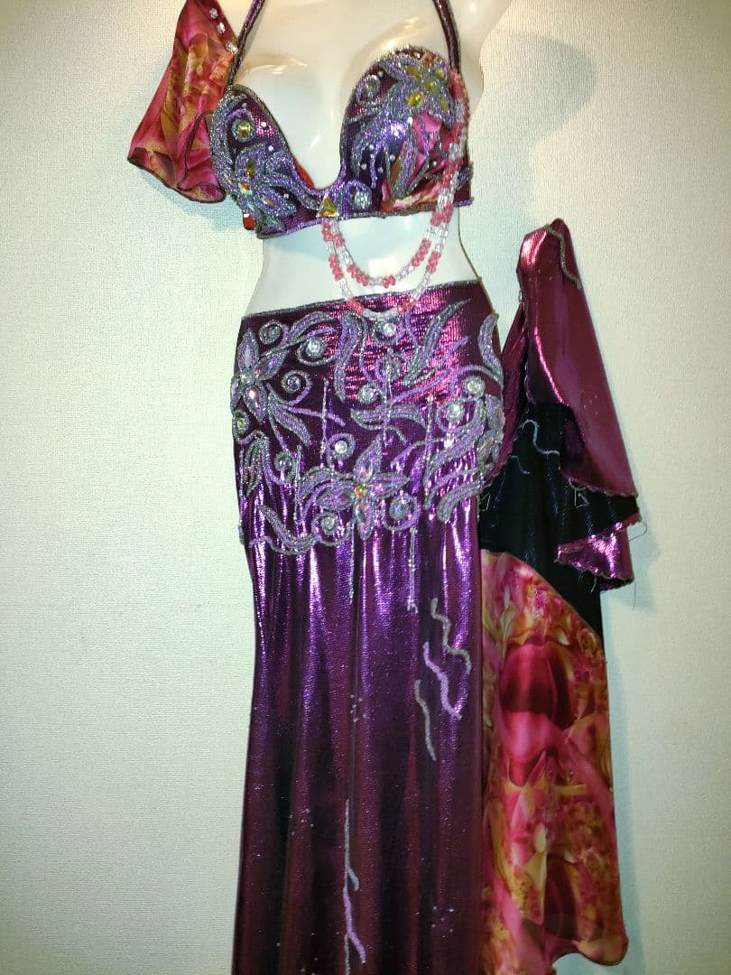 【新品】エジプト製紫色のベリーダンス衣装セット