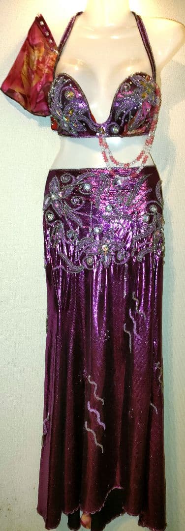 【新品】エジプト製紫色のベリーダンス衣装セット