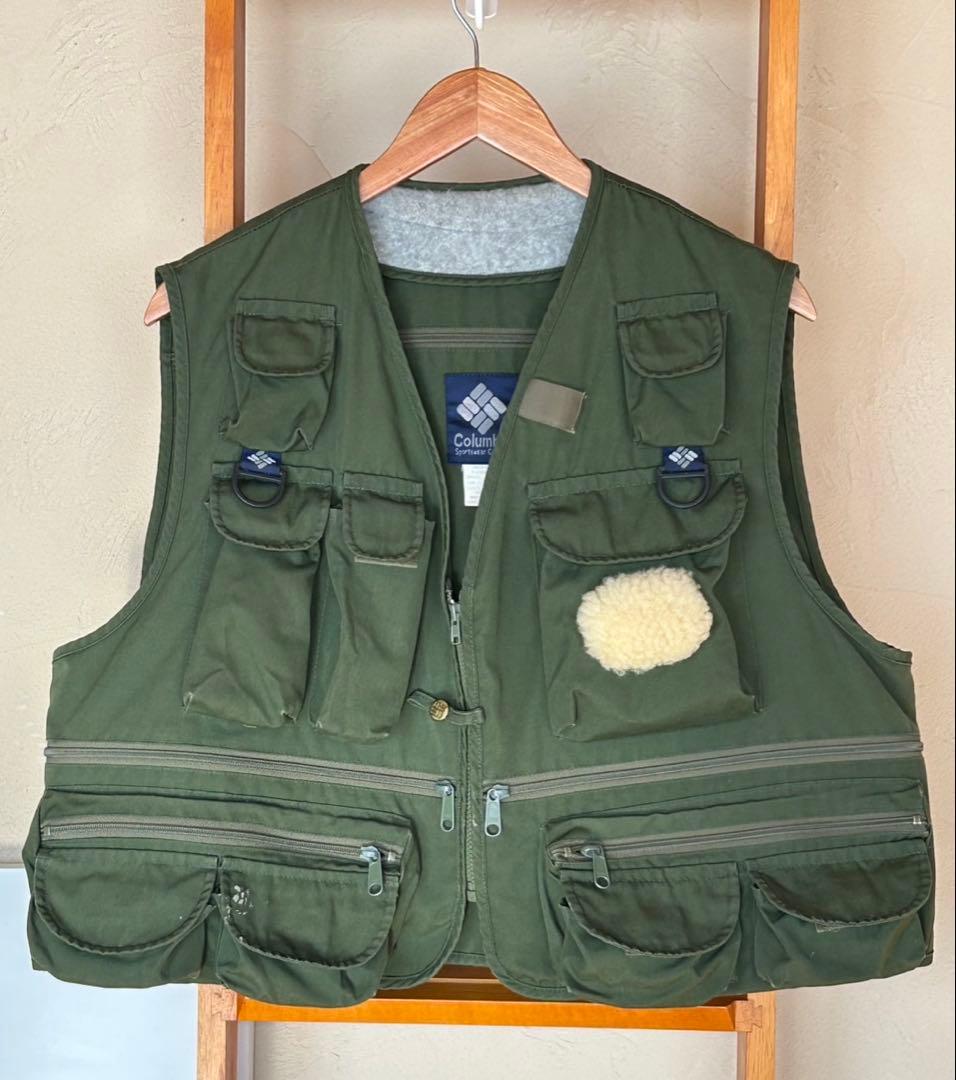 Columbia フィッシングベスト 80s 紺タグ XL カーキ