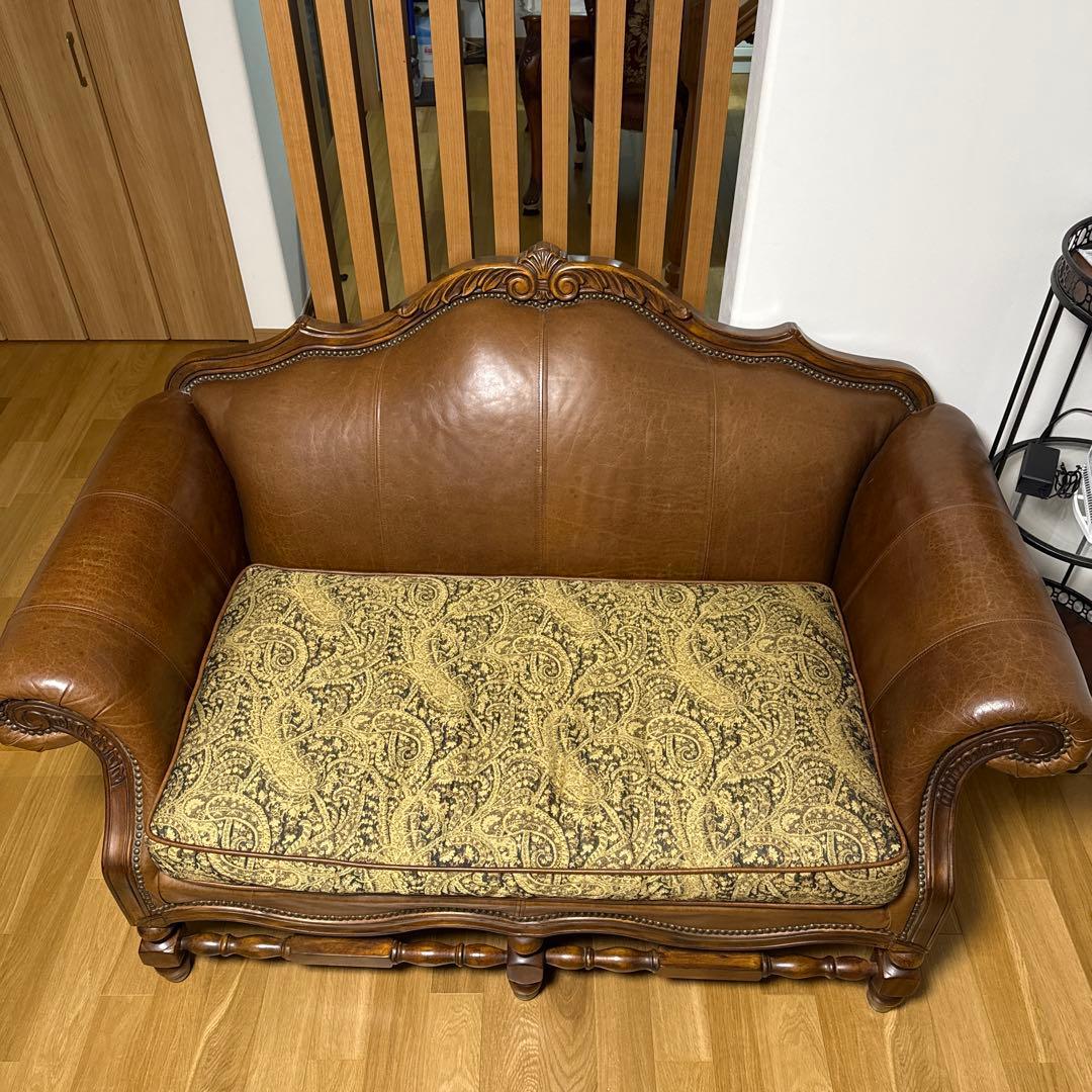 クラシックブラウンレザーソファ2人掛け