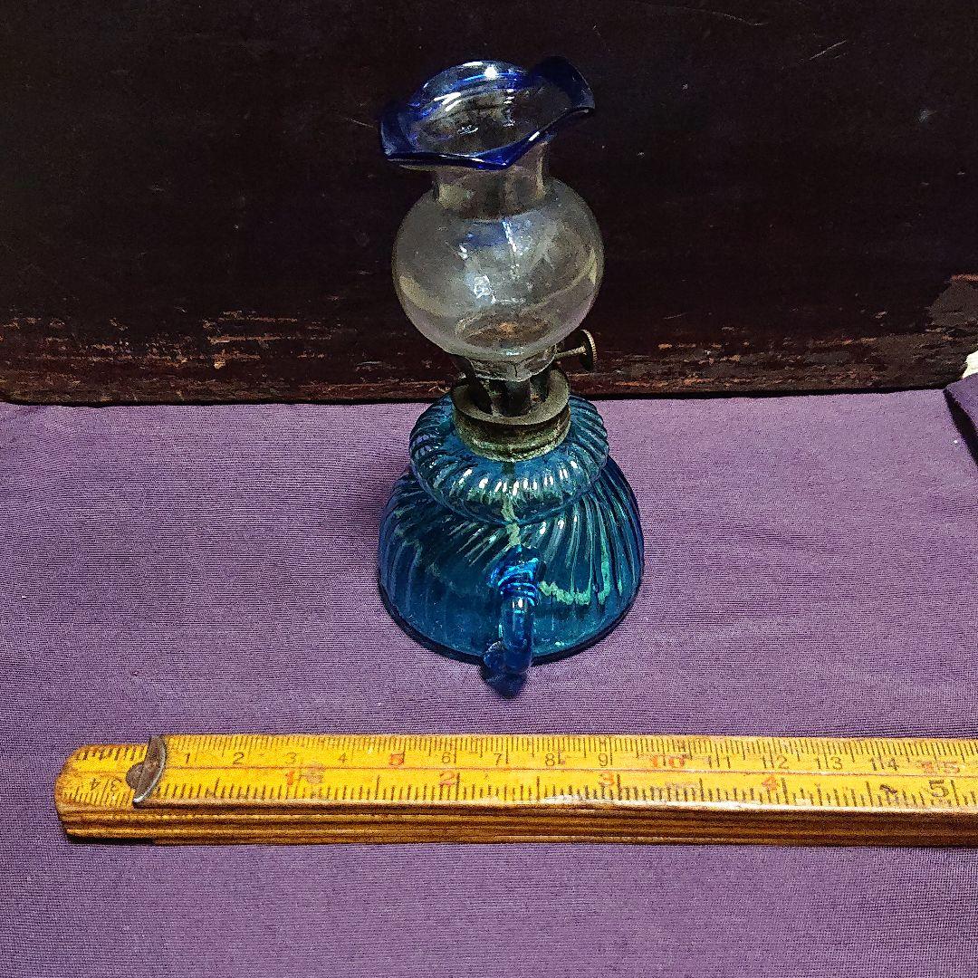 豆ランプ ねじれ青ガラス   明治時代頃