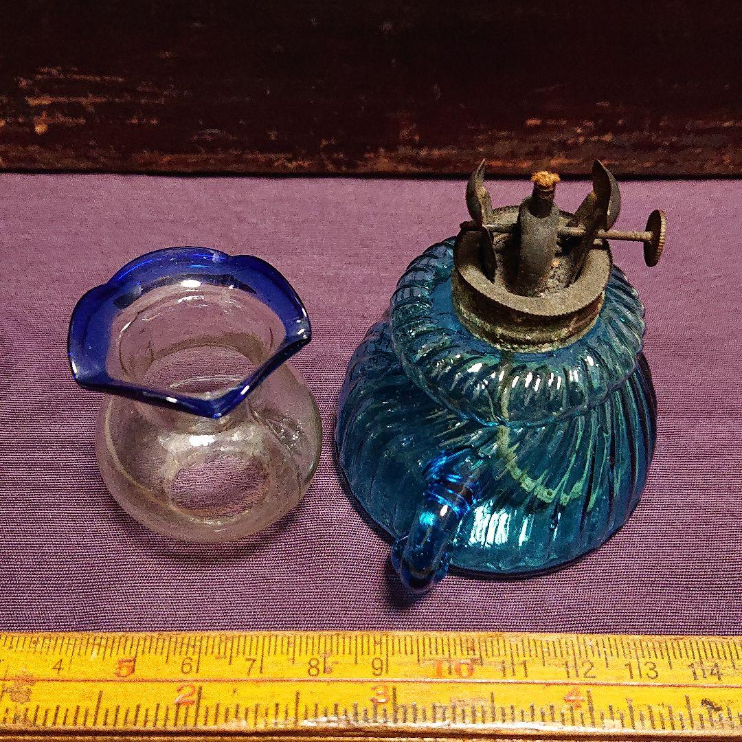 豆ランプ ねじれ青ガラス   明治時代頃