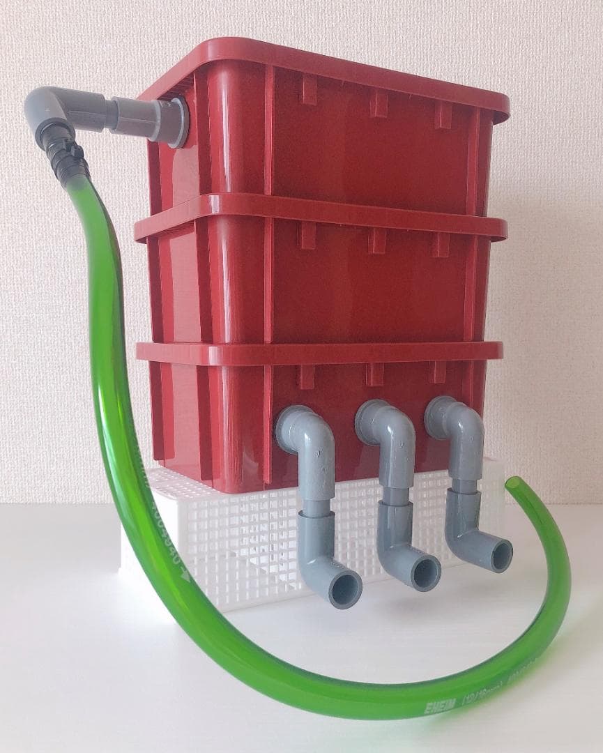 ワインレッドの オシャレな ３段濾過槽 タワータイプ 　浮遊物キャッチャー付き