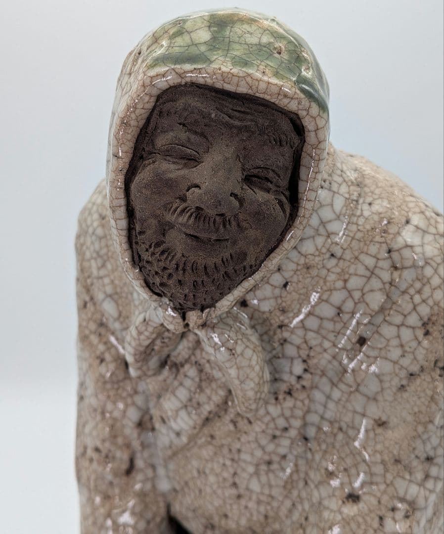 満寿窯 増田重幸 瀬戸焼 陶像「豊作」 共箱合布 農民 百姓 置物 縁起物 在銘