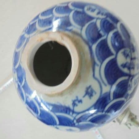 AKa5771　古地図　天保年製　陶器製　オイルランプ　高さ　約５５．５ｃｍ