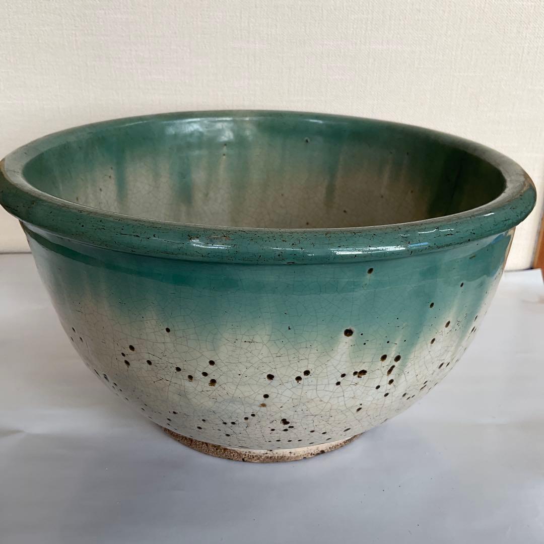 松代焼　白釉緑彩こね鉢　江戸時代後期〜明治時代初期頃