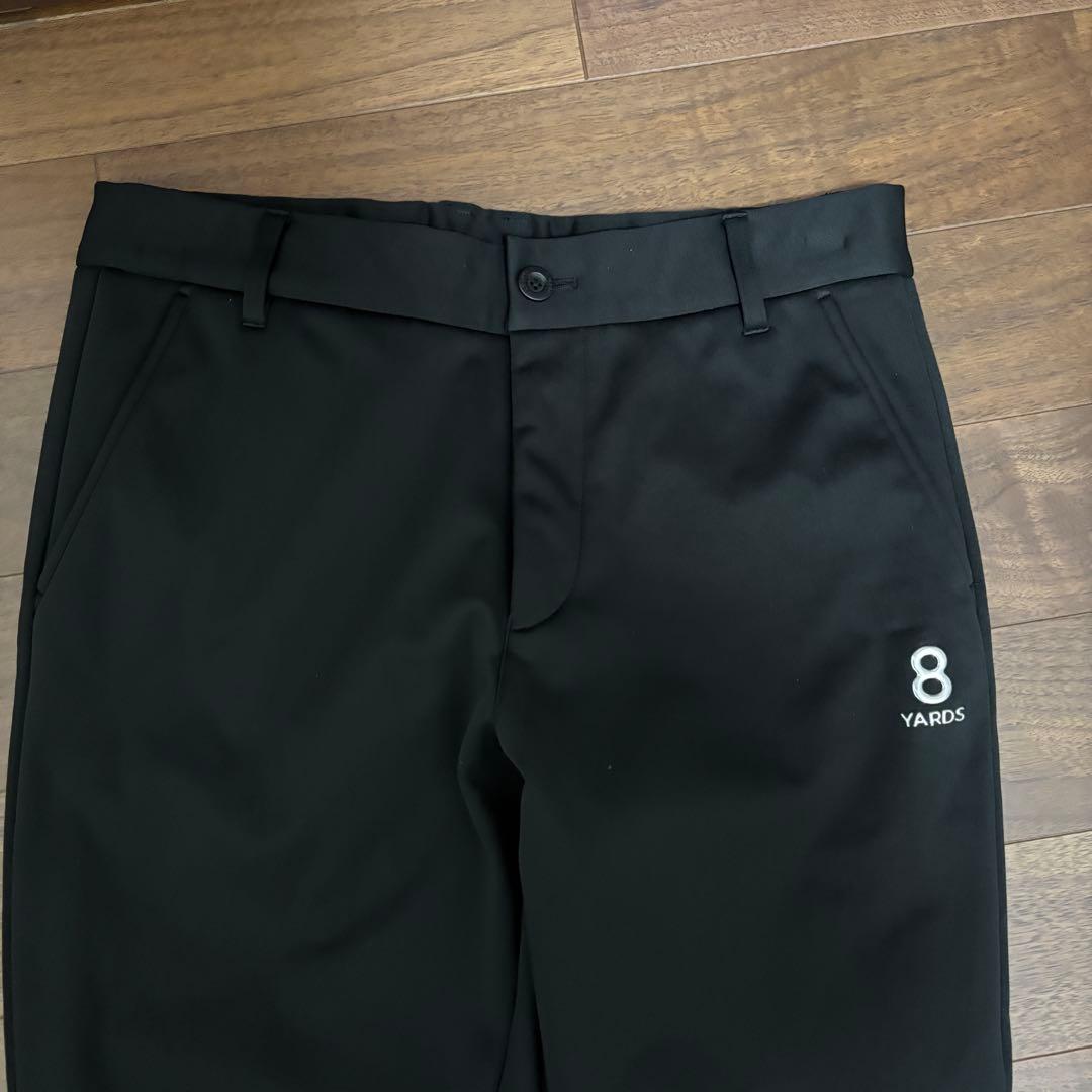 8YARDS裏起毛ストレートパンツ サイドロゴ付きブラック