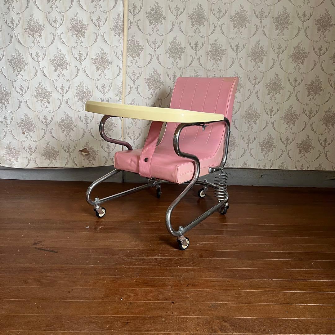 【アンティーク】昭和レトロ アイアンフレーム ベビーチェア お食事椅子 古道具