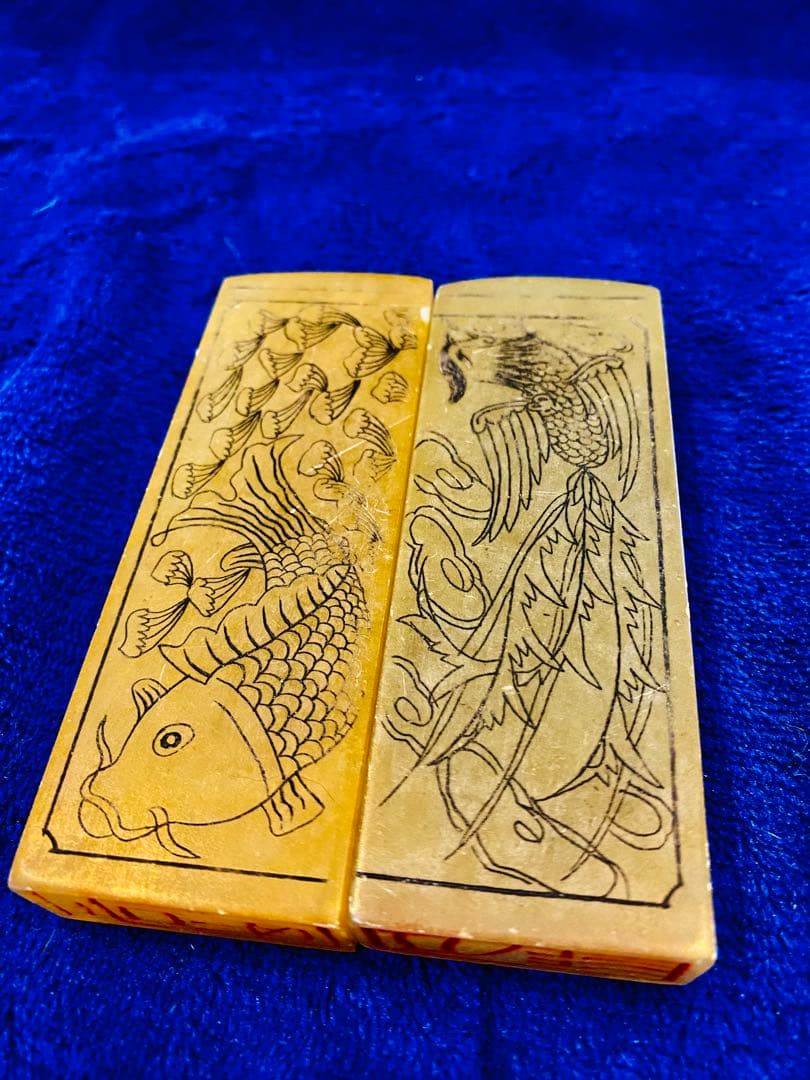 中国美術品寿山石田黄石凍石印章2点セット289 g TA1152。