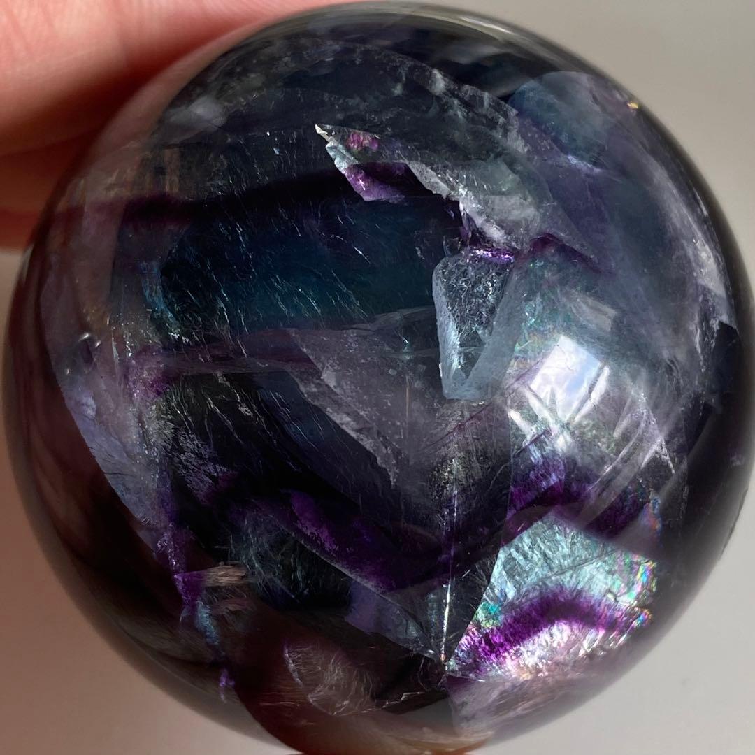 【 天然石 虹入り ブルー パープル フローライト スフィア 丸玉 蛍石 】