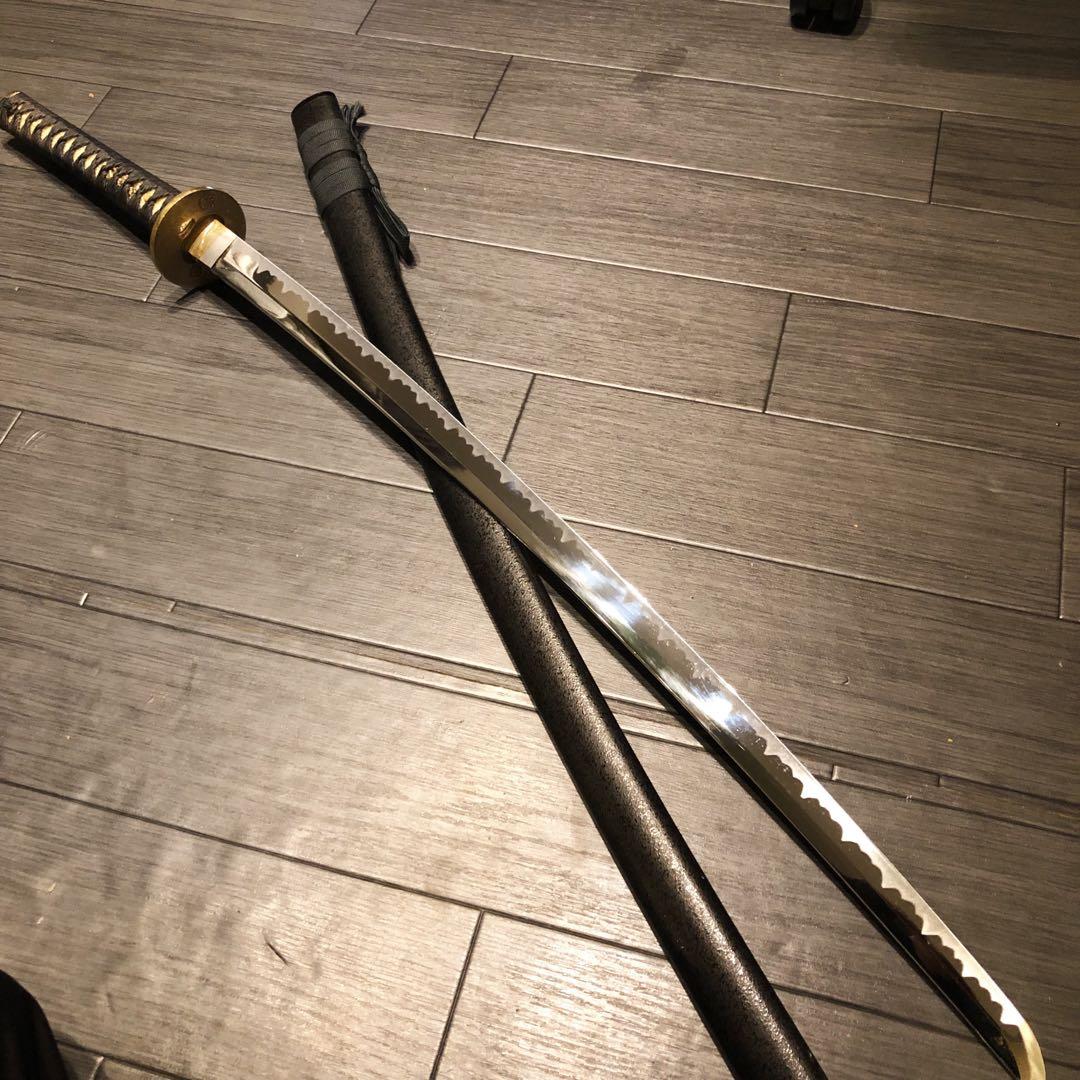 高級模造刀　居合刀　金の鍔　緑拵え