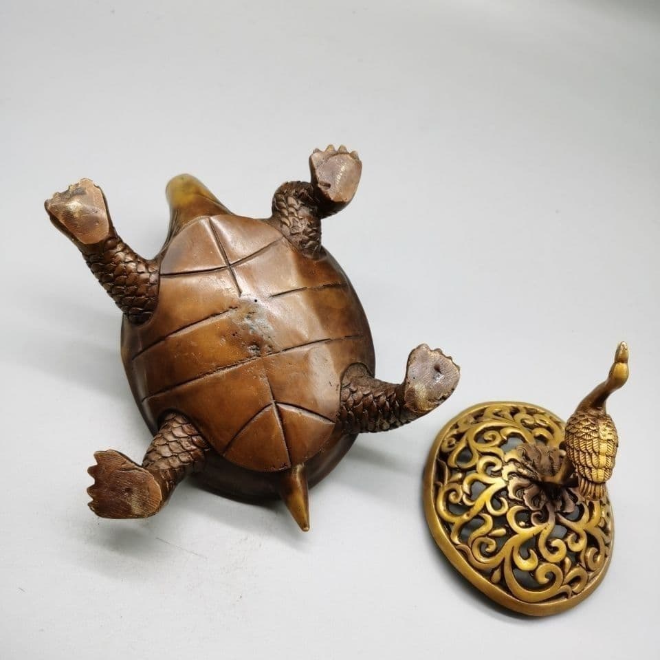 銅器 彫刻 亀鶴香炉 茶道香炉 工芸品 美術品 置物