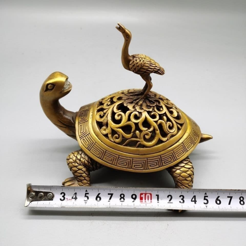 銅器 彫刻 亀鶴香炉 茶道香炉 工芸品 美術品 置物