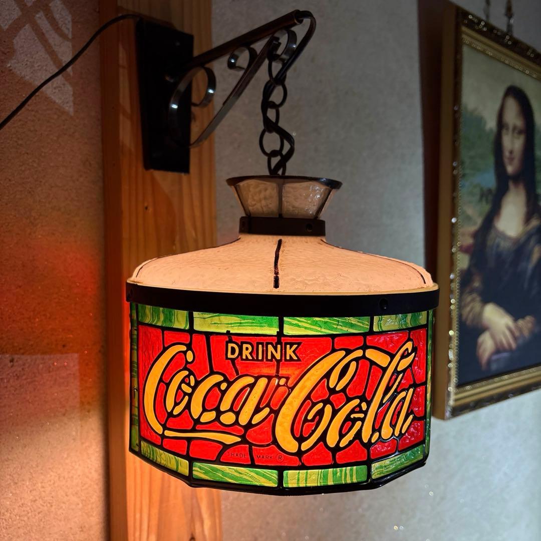 70年代　コカコーラ　アドバタイジング　ステンドグラス　ランプ　ライト　看板