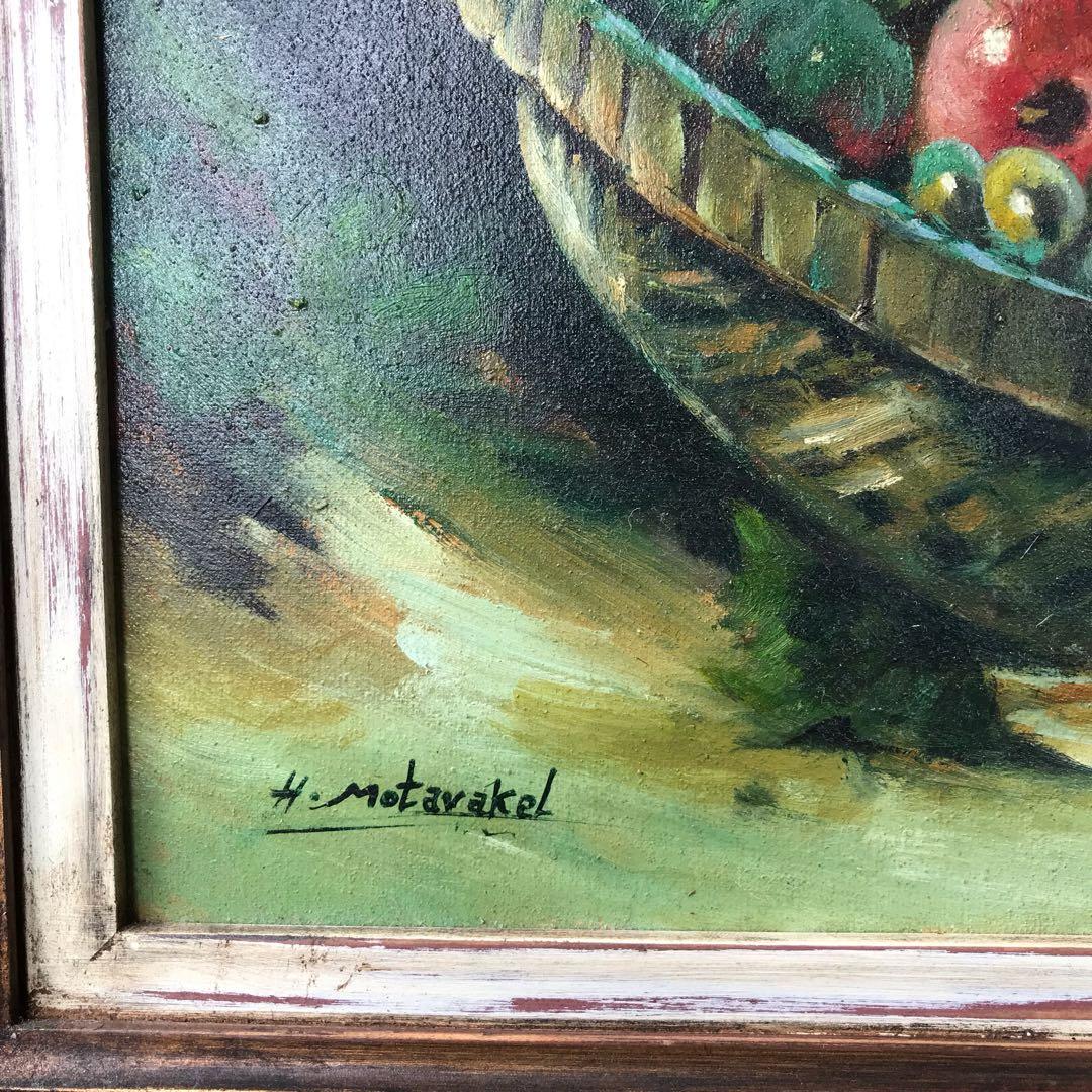USA製 アンティーク　H.Motevakel 果実とグラス静物画 美術品