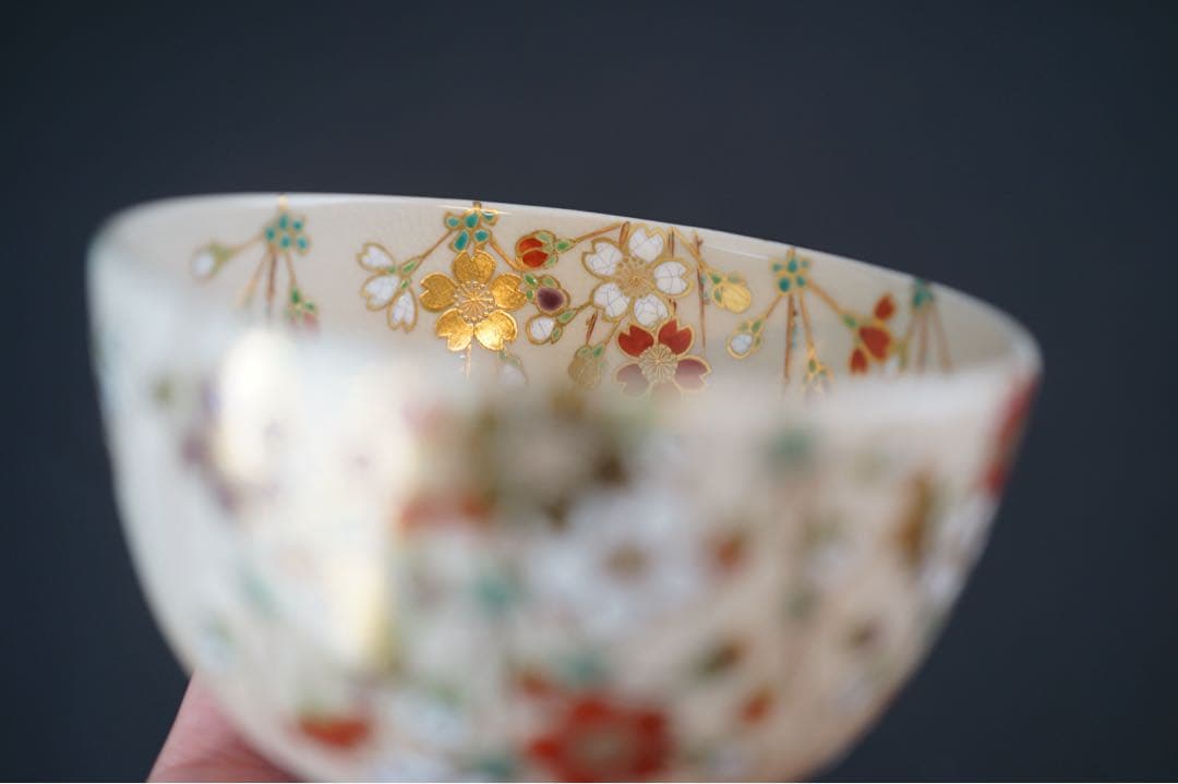 木全翁楽 作 枝垂桜 茶碗 共箱 共布 紙箱 茶道具