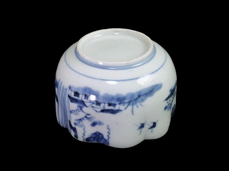 古伊万里　染付　山水の図　変形向付　２客　B072AS-fbvb