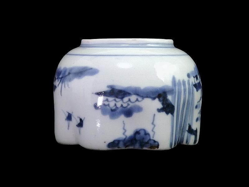 古伊万里　染付　山水の図　変形向付　２客　B072AS-fbvb