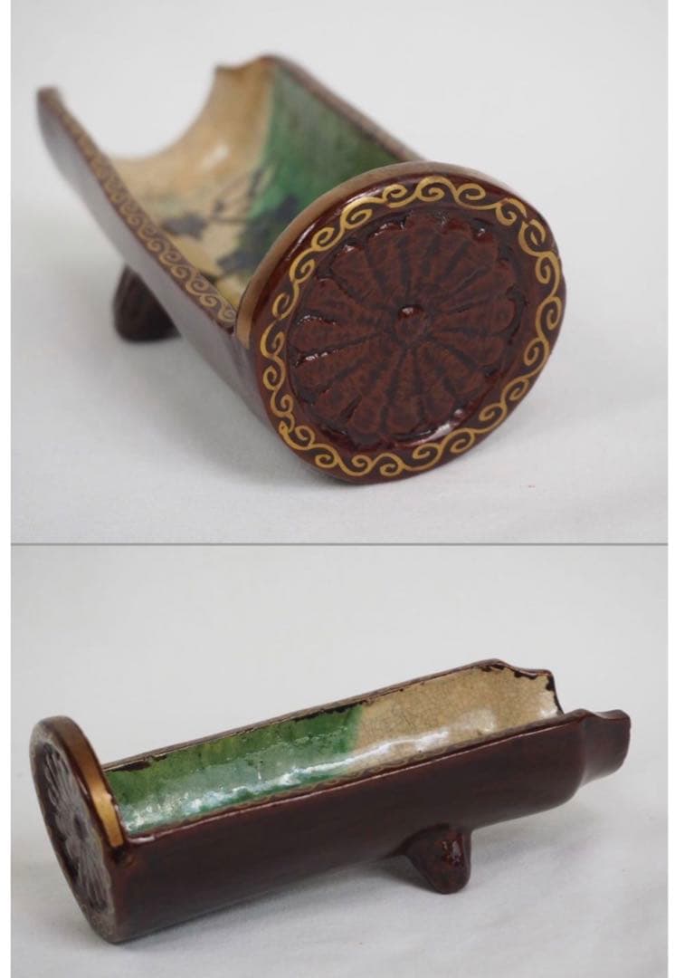 送料無料　江戸時代　豊楽焼『豊楽』銘　瓦形茶量２点　茶道具　本物保証★大珍品★