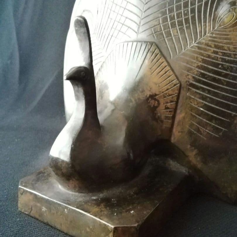 逸品　銅製　孔雀　アールデコ　オブジェ　ブックエンド　明治　金工　ヴィンテージ