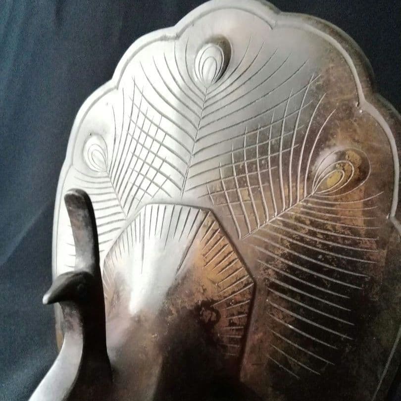 逸品　銅製　孔雀　アールデコ　オブジェ　ブックエンド　明治　金工　ヴィンテージ