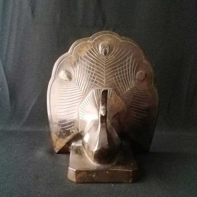 逸品　銅製　孔雀　アールデコ　オブジェ　ブックエンド　明治　金工　ヴィンテージ