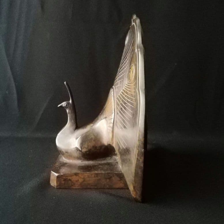 逸品　銅製　孔雀　アールデコ　オブジェ　ブックエンド　明治　金工　ヴィンテージ