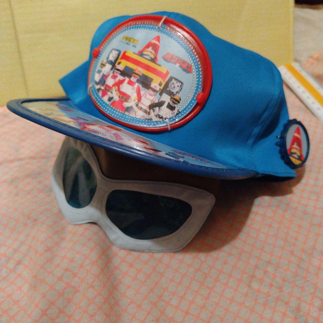 チェンジマン　デッドストック　帽子　青　ピンバッジ　色メガネ付き　昭和レトロ新品