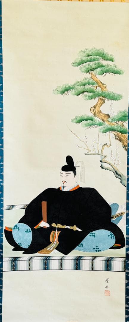 肉筆 菅舟筆 天神様『菅公御尊像』掛軸 座像 共箱 縦193cm横55cm