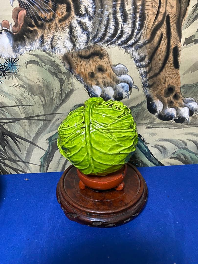 清朝　珍品 中国美術 古玩 乾隆年製 在款 キャベツ レタス 野菜 陶製置物
