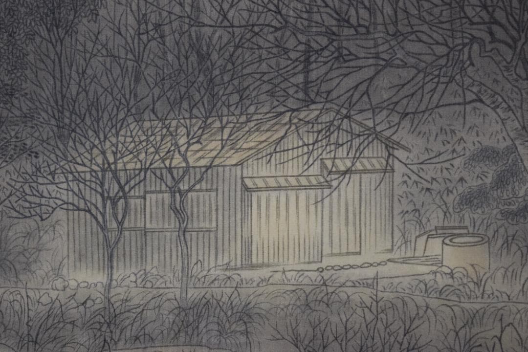 【真作】京天一/山麓之図/深林図/山水図/横物/掛軸☆宝船☆Y-621　JM