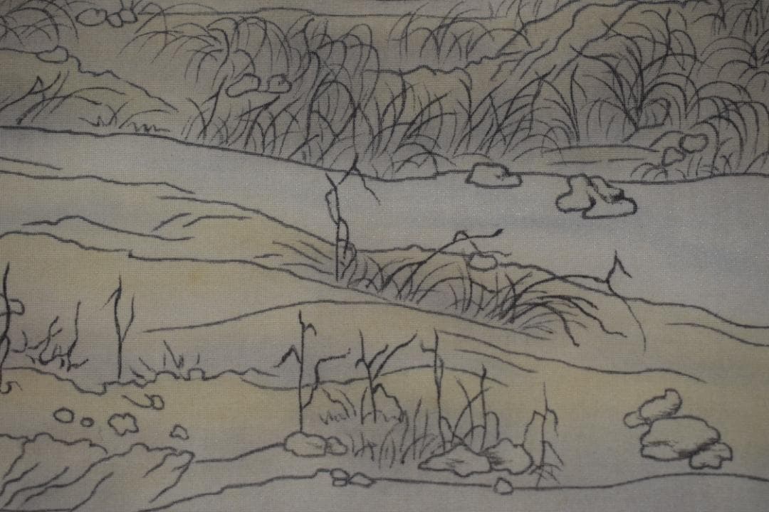 【真作】京天一/山麓之図/深林図/山水図/横物/掛軸☆宝船☆Y-621　JM