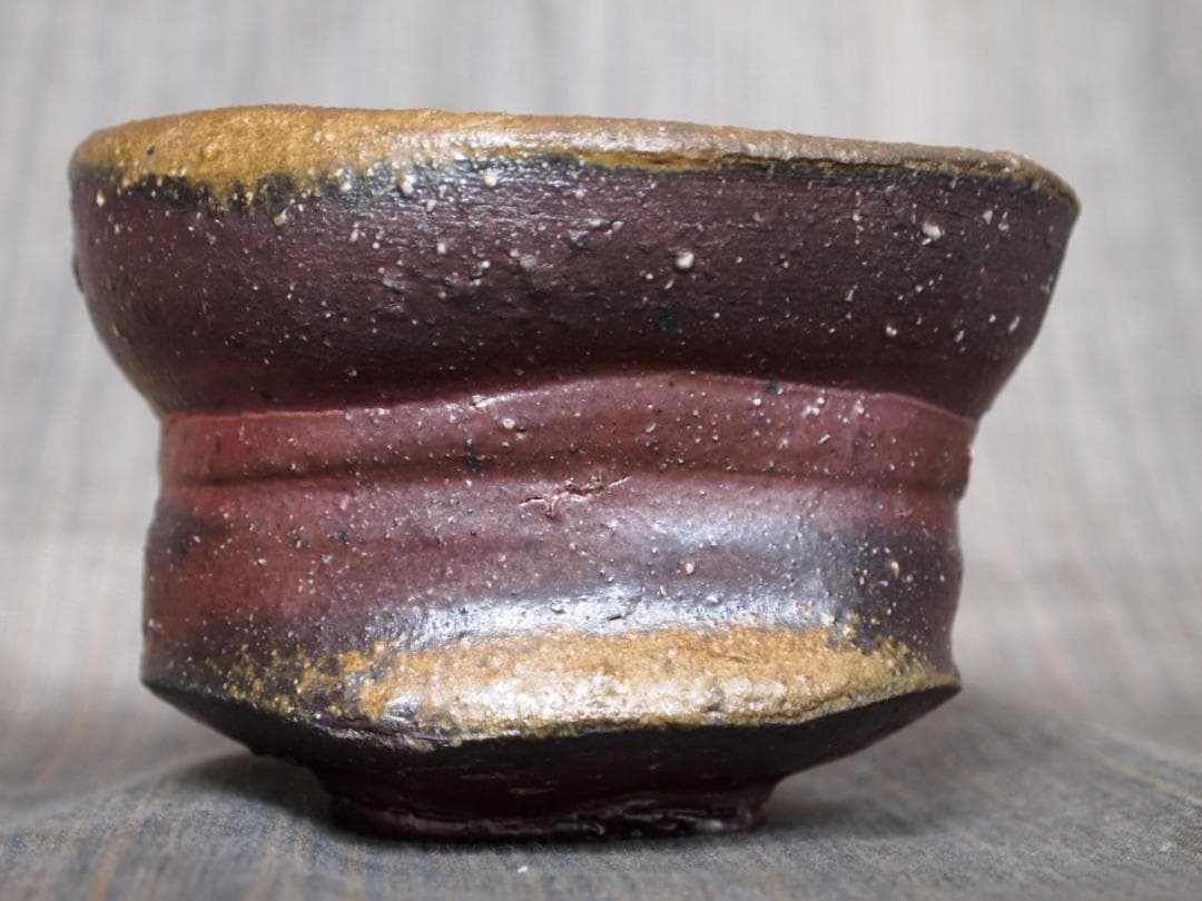 M☆N★隠崎隆一【師：伊勢崎淳】★備前≪窯変≫茶碗★共箱・布 ・栞★黒田陶