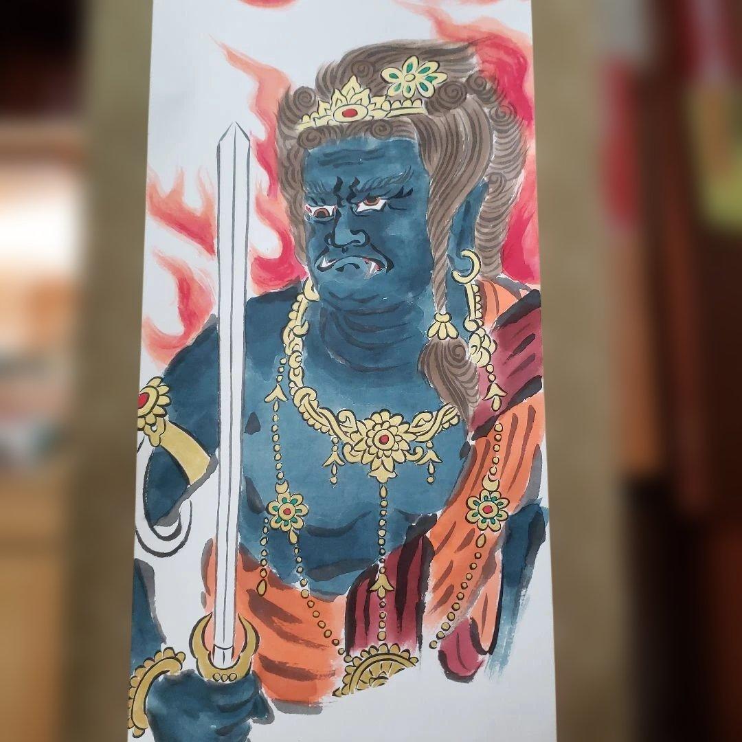 Ｂフライデー　肉筆掛軸★不動明王図 祥仙画★高さ：約176cm