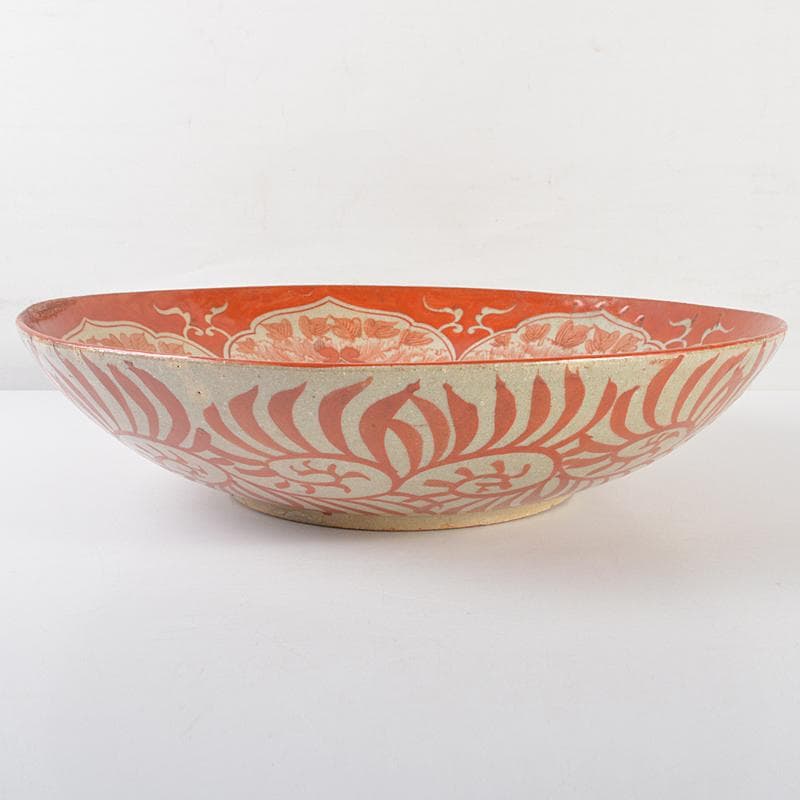 九谷焼　古九谷　赤絵　人物文　大皿　飾皿　角福銘　直径約36cm　MR7218B