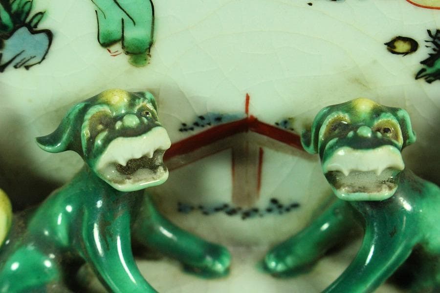 中国美術 色絵 唐子紋 硯屏 文房四宝(K-A944)