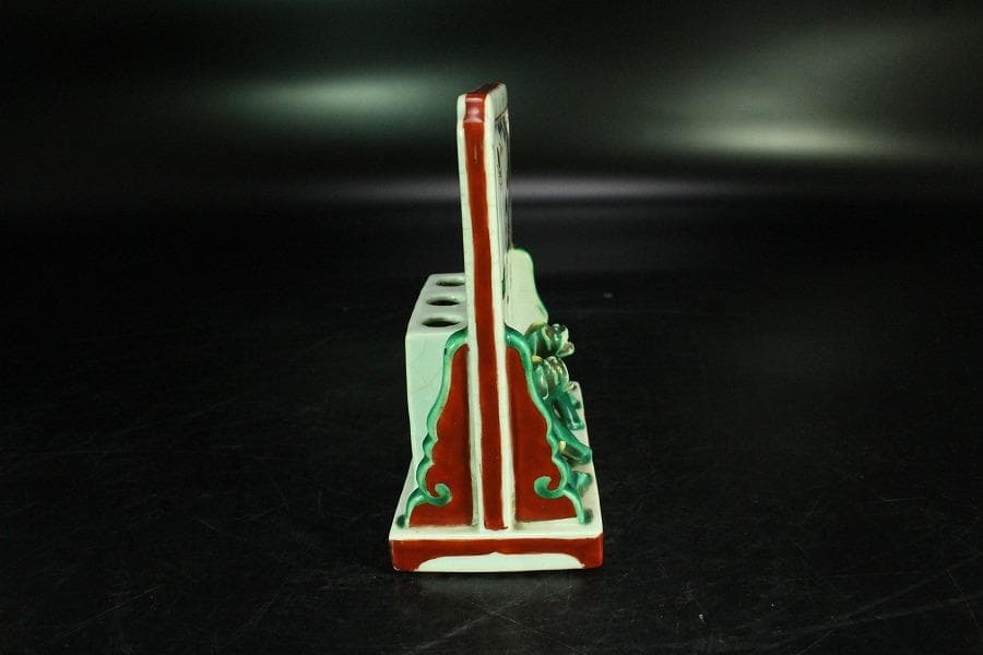 中国美術 色絵 唐子紋 硯屏 文房四宝(K-A944)