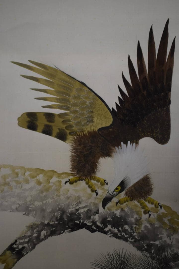 真作/翠明/松鷹図/桐共箱付/布袋屋掛軸HF-76